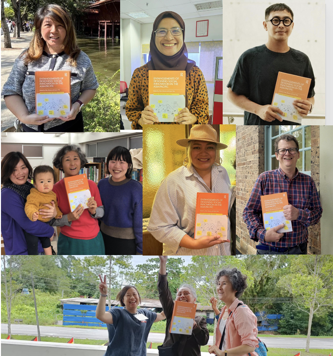 Collages of images of the book authors holding the book